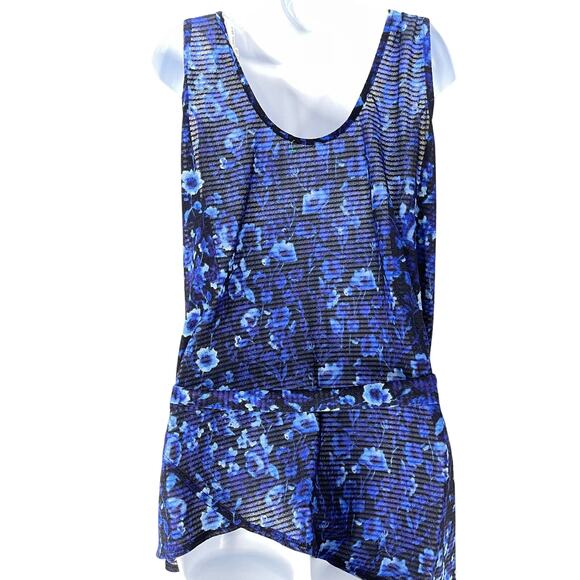 Rachel Roy Wrap Blouse Women Plus 2X Blue Tie Waist Sleeveless Lightweight Sheer - Picture 2 of 6